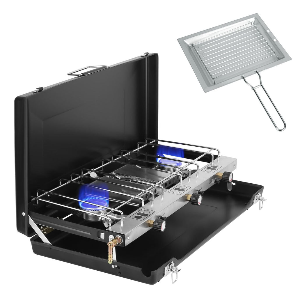 3-Burner Portable Propane Camp Stove – 20,500 BTU with Grill & Toast Tray