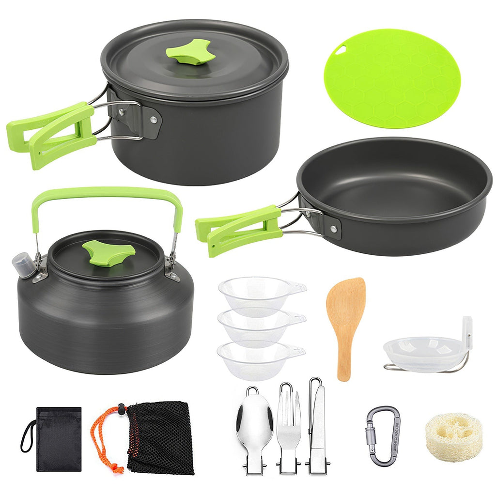 16-Piece Camp Cookware Set with Kettle, Bowls & Utensils