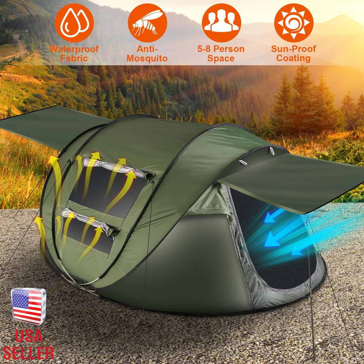 Instant Pop-Up Camping Tent – 3–4 or 5–8 Person, Waterproof