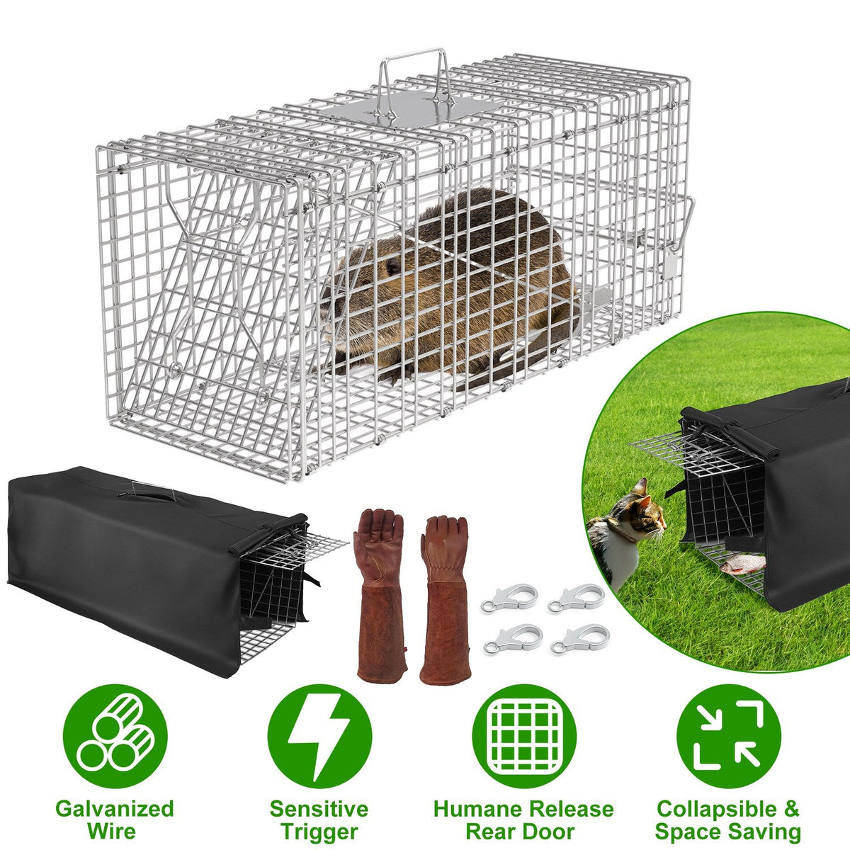 Humane Live Animal Trap with Waterproof Cover – 30.5"