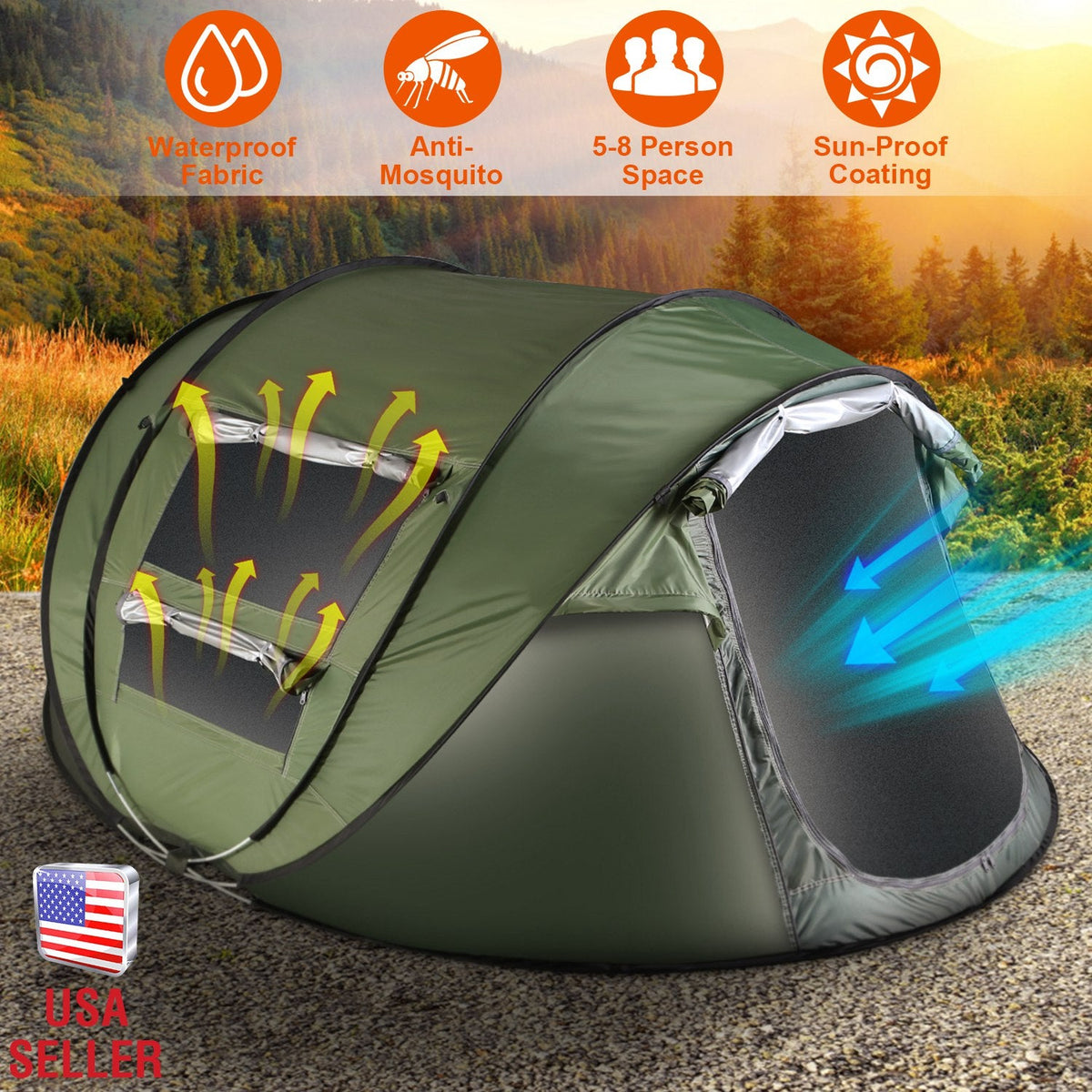 Instant Pop-Up Camping Tent – 3–4 or 5–8 Person, Waterproof