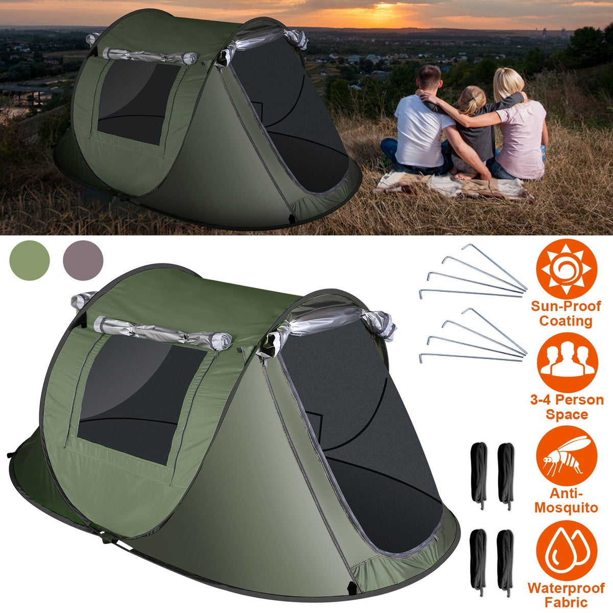Instant Pop-Up Camping Tent – 3–4 or 5–8 Person, Waterproof