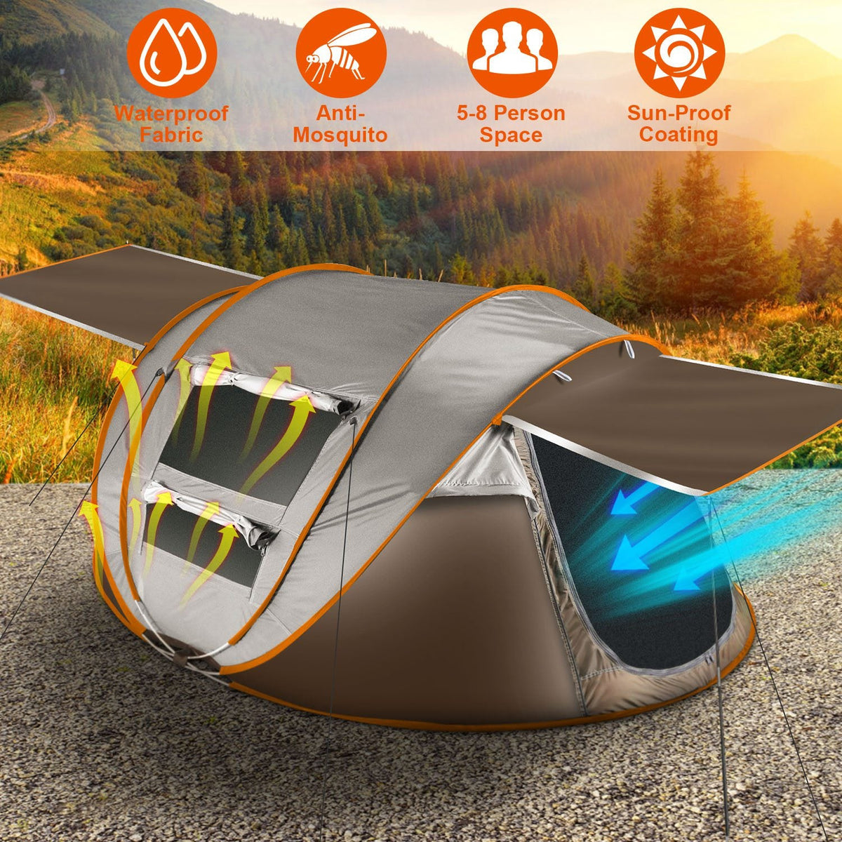 Instant Pop-Up Camping Tent – 3–4 or 5–8 Person, Waterproof