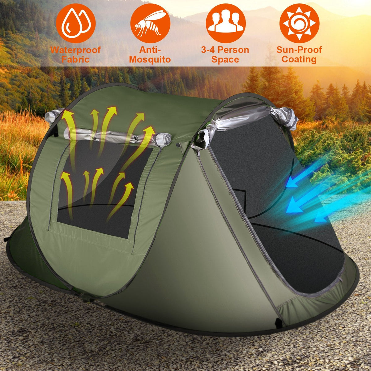 Instant Pop-Up Camping Tent – 3–4 or 5–8 Person, Waterproof