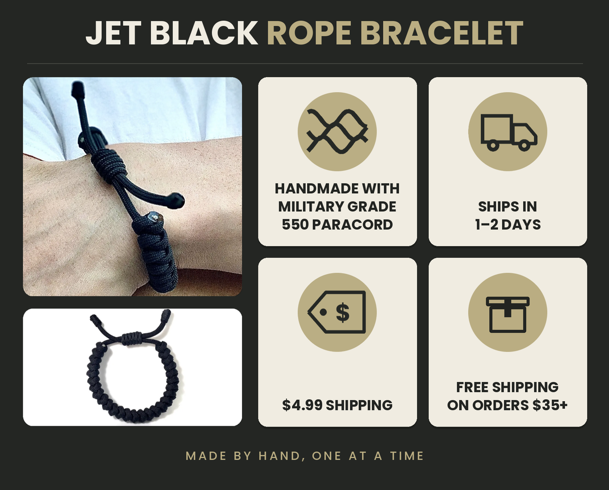 Jet Black 550 Paracord Bracelet – Handwoven in the USA