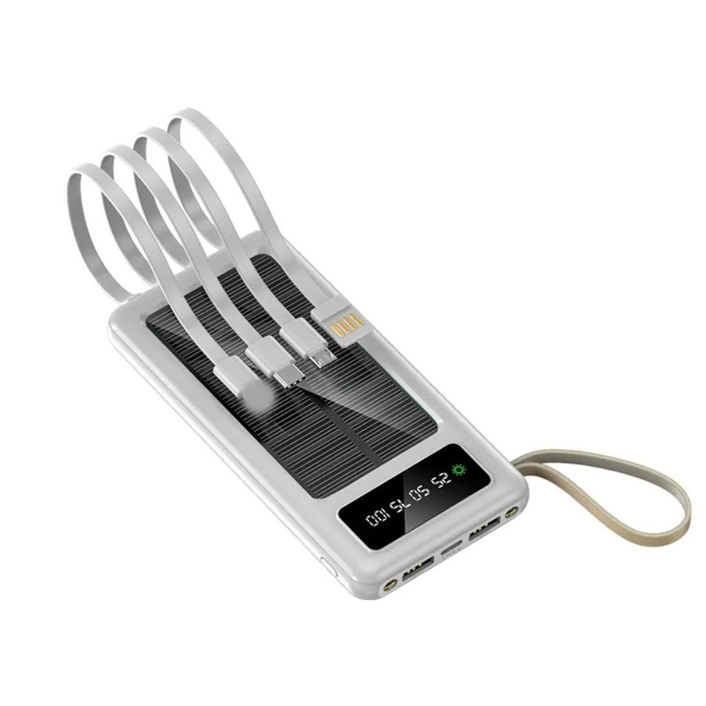 Solar Power Bank with Built-In Charging Cables
