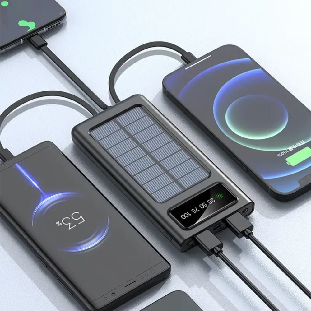 Solar Power Bank with Built-In Charging Cables