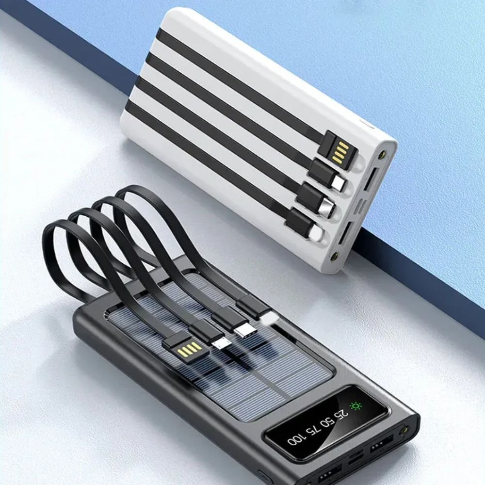 Solar Power Bank with Built-In Charging Cables