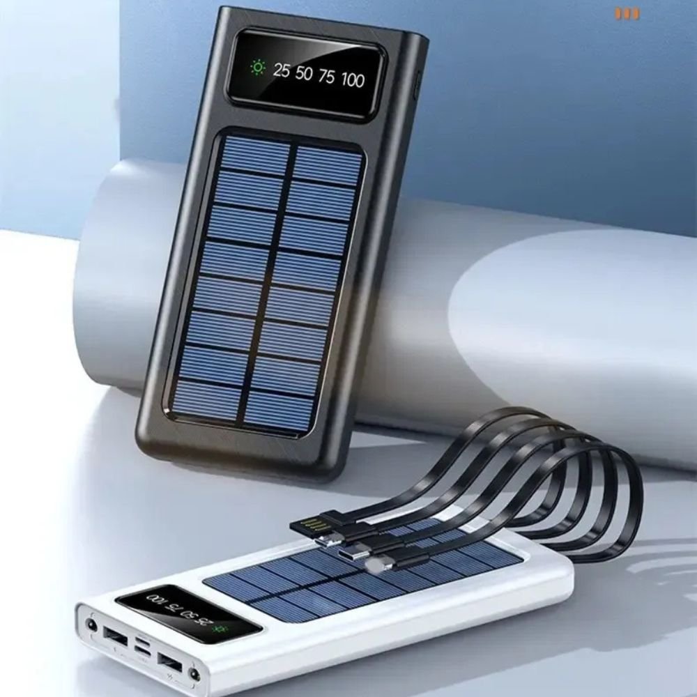 Solar Power Bank with Built-In Charging Cables