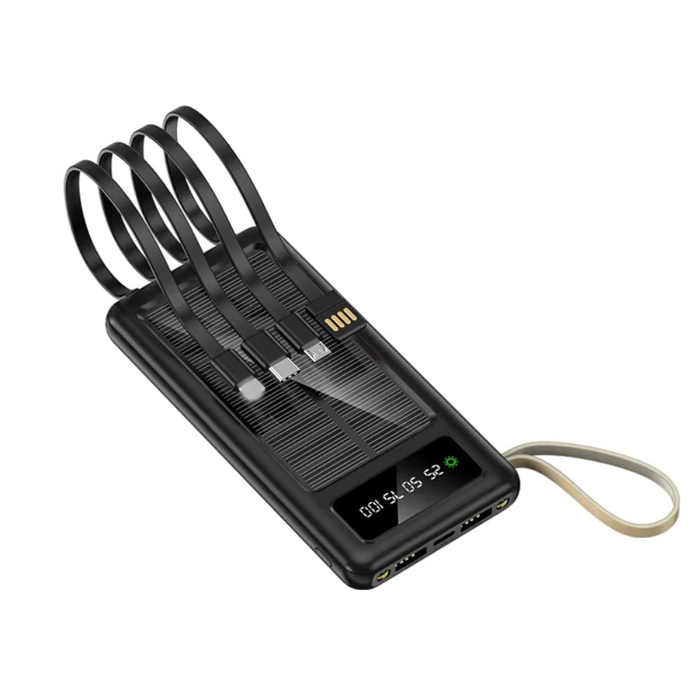 Solar Power Bank with Built-In Charging Cables